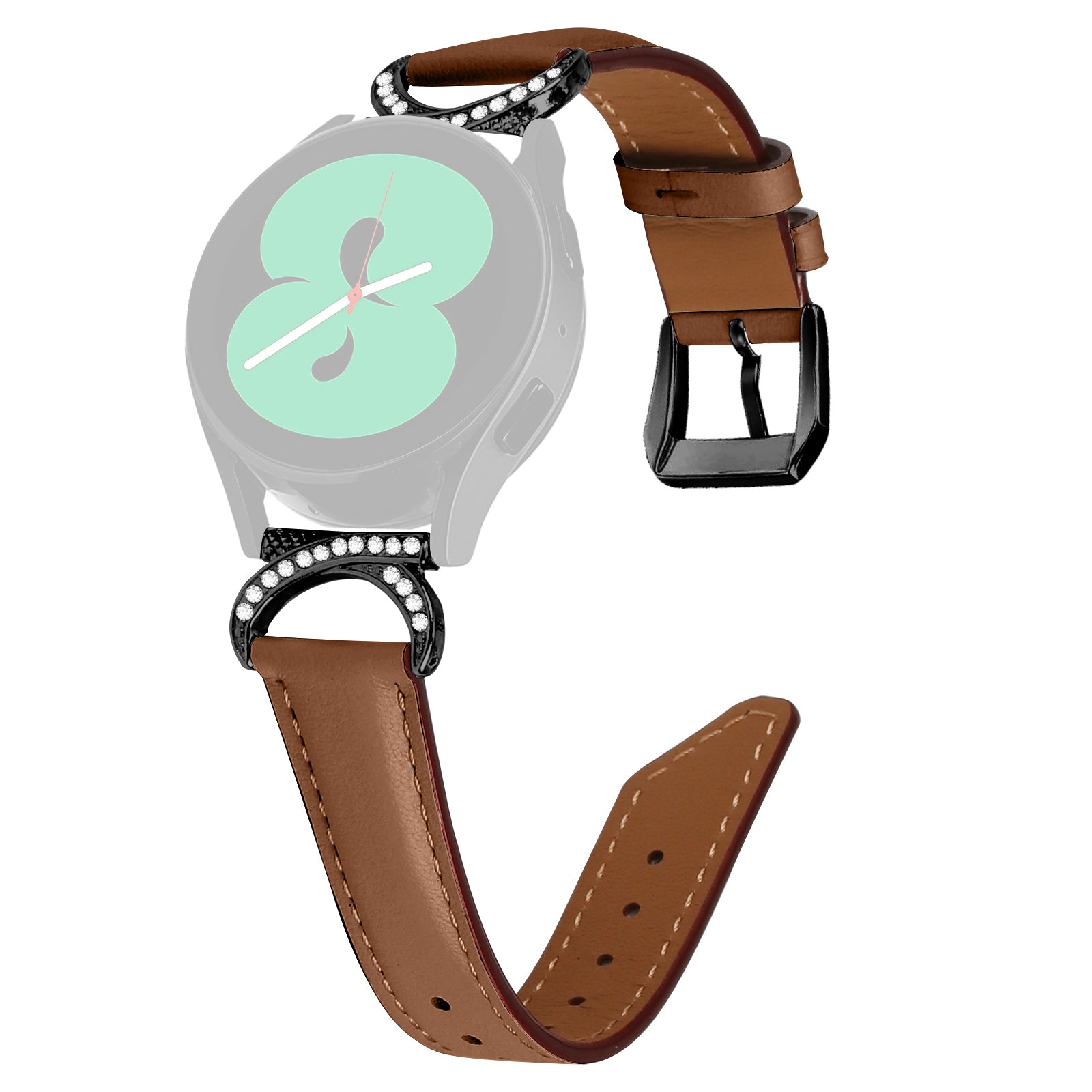 For Samsung Galaxy Watch 3 41mm Watch 5 40mm 44mm Replacement Wrist Band 20mm Rhinestone D-shape Connector Split Leather Strap with Black Buckle For Samsung Galaxy Watch 3 41mm Watch 5 40mm 44mm Replacement Wrist Band 20mm Rhinestone D-shape Connector Split Leather Strap with Black Buckle